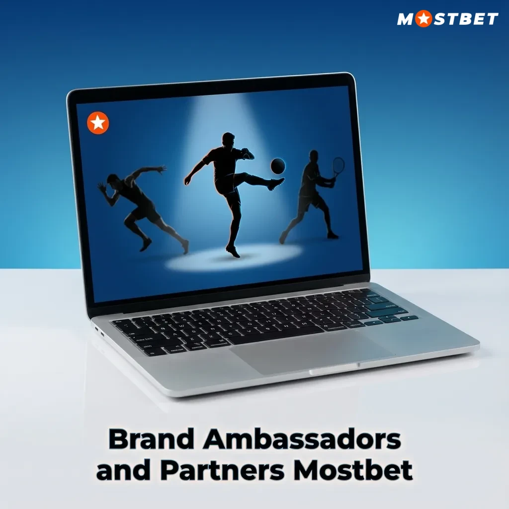 Graphic titled “Brand Ambassadors and Partners Mostbet” showing Indian sports figures and club logos linked to the betting brand.