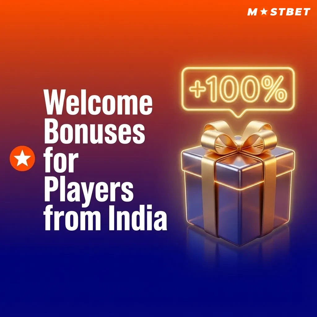 Mostbet India welcome bonus ad showing 125% up to 45,000 INR for sports betting and casino games