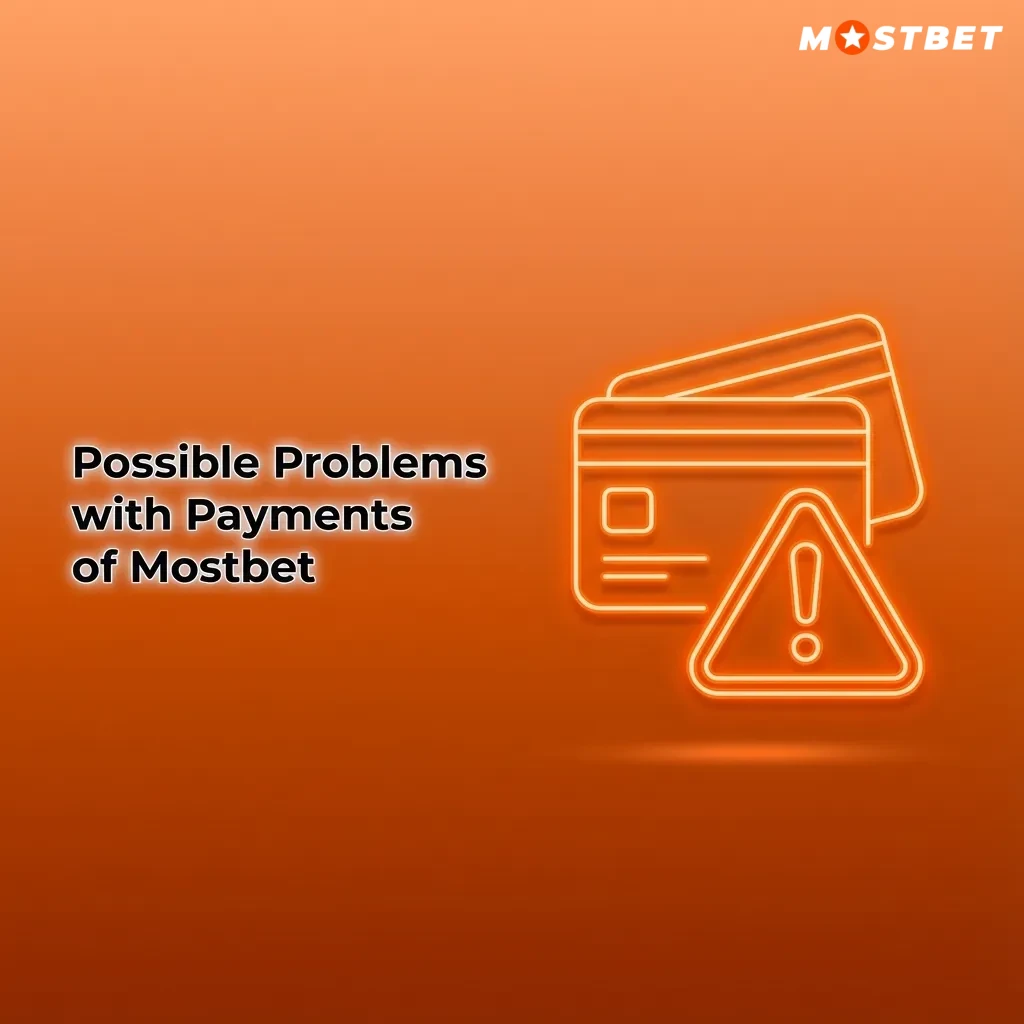 Infographic titled “Possible Problems with Payments of Mostbet” listing common Indian user issues and brief fixes for each